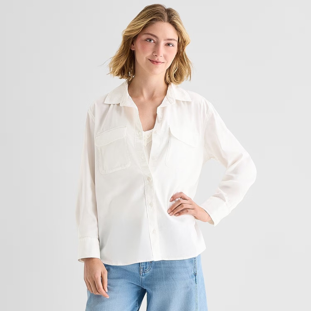 MSRP $48 A.N.A Womens S White Long Sleeve Regular Fit Button-Down Shirt